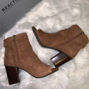 Open toe bootie with stacked heels